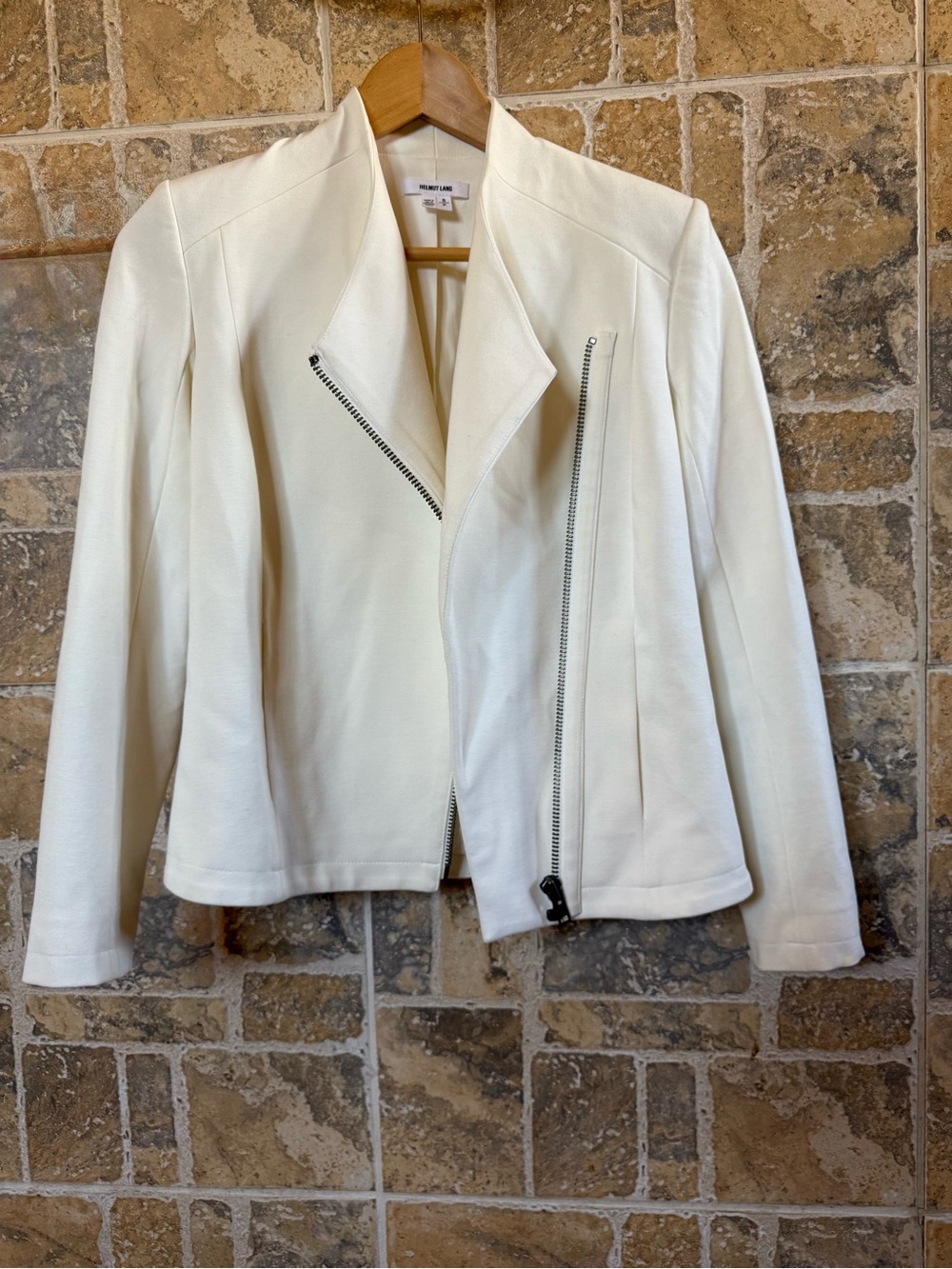 Helmut Lang White Cream Modern Women’s Ponte Moto Blazer Jacket Small